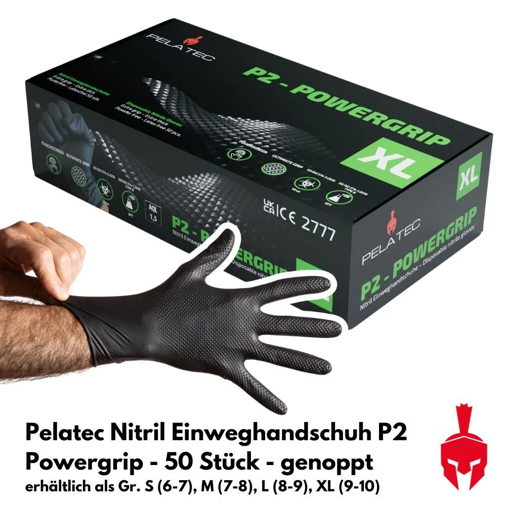 Pelatec P2 Power Grip - Nitril Einweghandschuhe Gr. L (8-9)