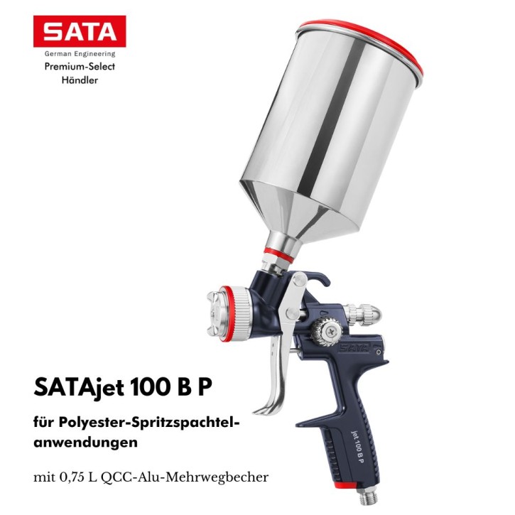 SATAjet 100 B P mit 0,75l QCC-Alu-Mehrwegbecher ohne Drehgelenk (P Düse)